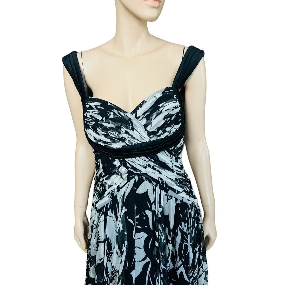 Tadashi Shoji NEW Collection 100% Silk Midi Black and White Dress Size 10 - Picture 6 of 14